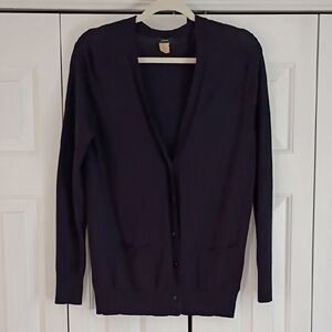 J Crew Women's Dark Navy Button-Front V-Neck Cardigan